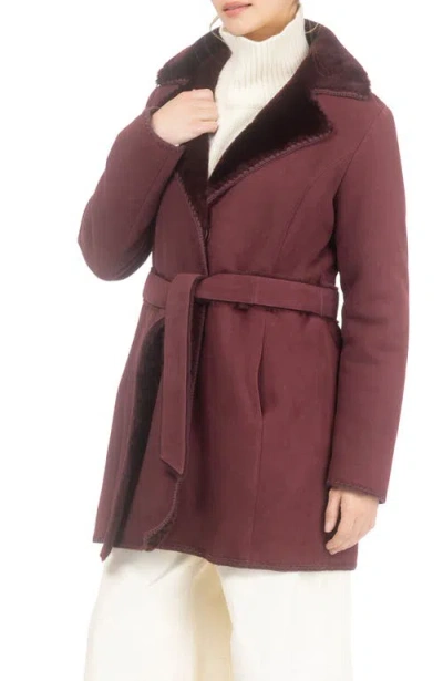 Gorski Genuine Shearling Stroller With Embroidered Trim & Belt In Burgundy