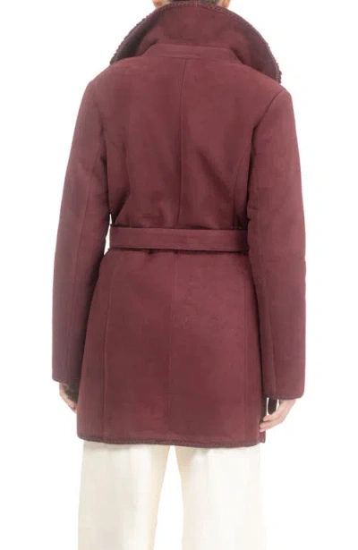 Gorski Genuine Shearling Stroller With Embroidered Trim & Belt In Burgundy