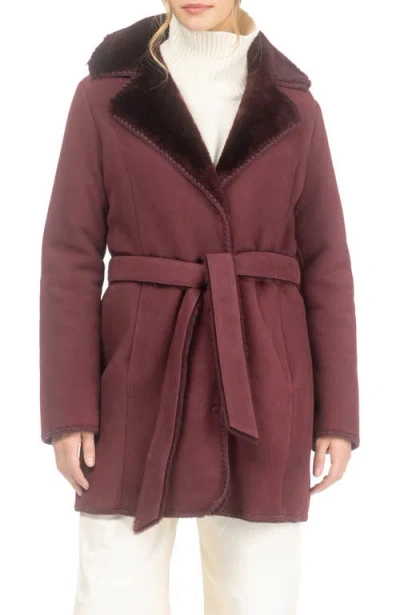 Gorski Genuine Shearling Stroller With Embroidered Trim & Belt In Burgundy