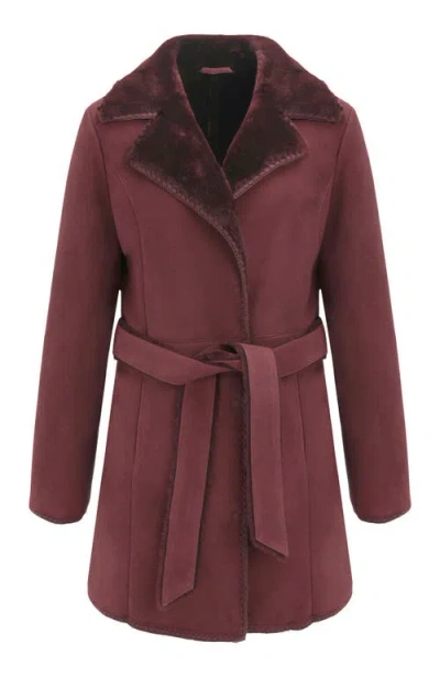 Gorski Genuine Shearling Stroller With Embroidered Trim & Belt In Burgundy