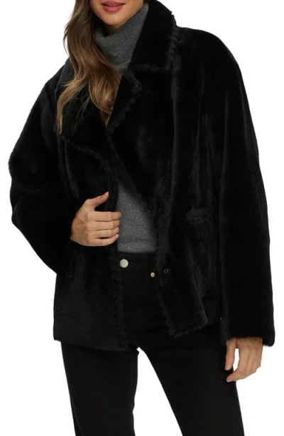 Gorski Reversible Genuine Shearling Jacket With Embroidered Trim In Black