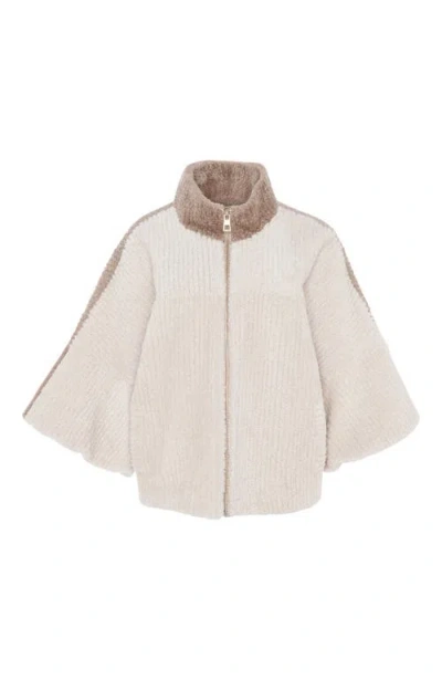 Gorski Genuine Shearling Zip Jacket With Cropped Sleeves In Neutral