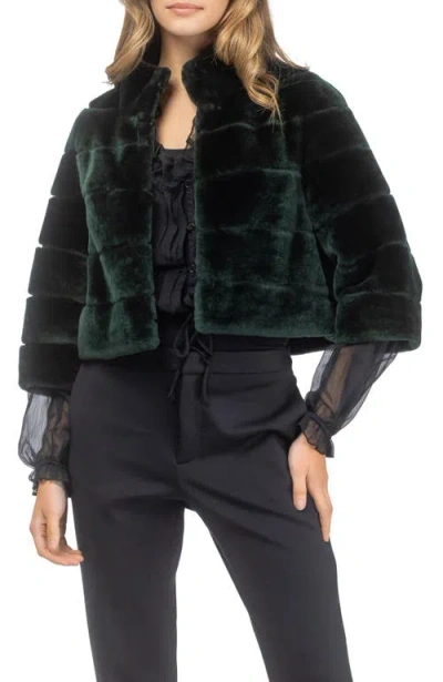 Gorski Horizontal Lamb Shearling Short-sleeve Bolero Jacket In Emerald