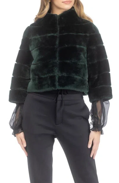 Gorski Horizontal Lamb Shearling Short-sleeve Bolero Jacket In Emerald