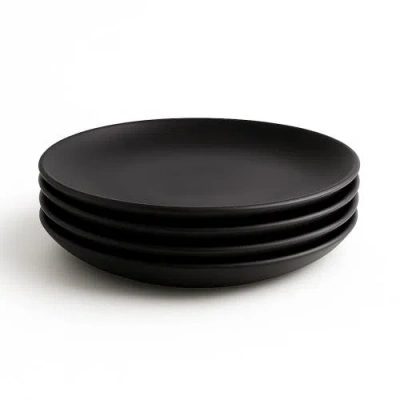 Gharyan Stoneware Edan Flat Dinner Plate, Set Of 4 In Black