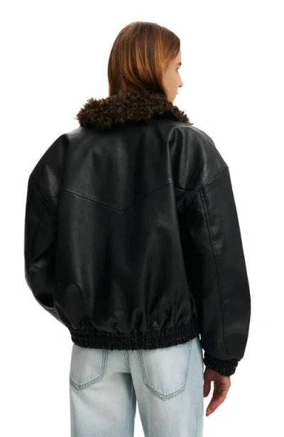 Cotton On Darcy Faux Leather Bomber In Black