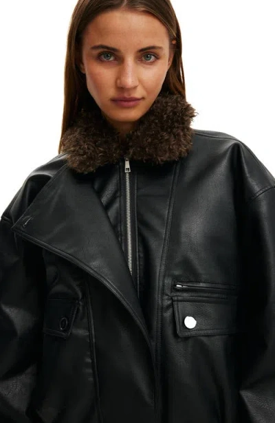 Cotton On Darcy Faux Leather Bomber In Black