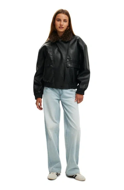 Cotton On Darcy Faux Leather Bomber In Black