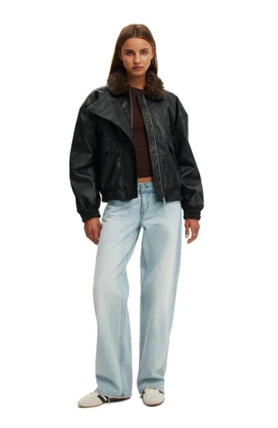 Cotton On Darcy Faux Leather Bomber In Black