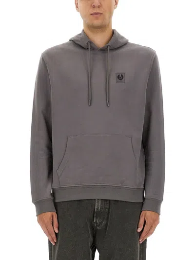 Belstaff Hooded Sweater Drawstring Kangaroo Pocket In Gray