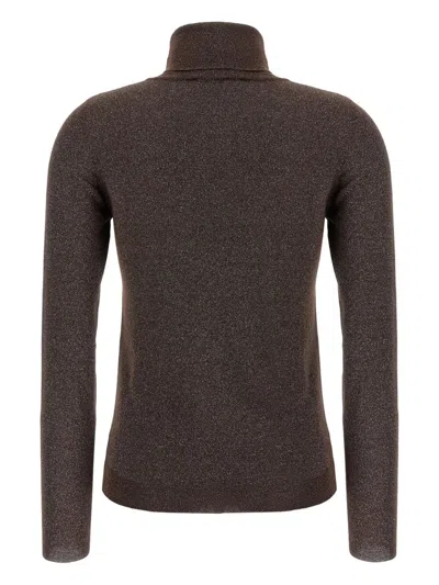 Brunello Cucinelli Sparkling Cashmere And Silk Lightweight Turtleneck Sweater In Brown