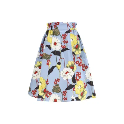 Marni Floral Print Flared Midi Skirt In Blue