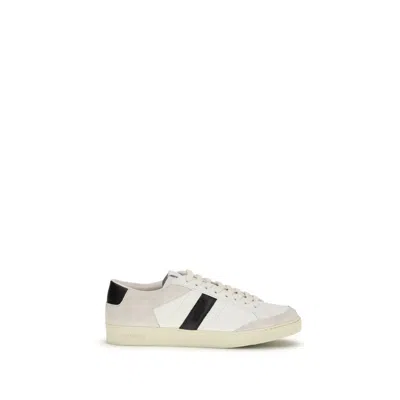 Tom Ford Panelled Suede And Grained Leather Sneakers In White