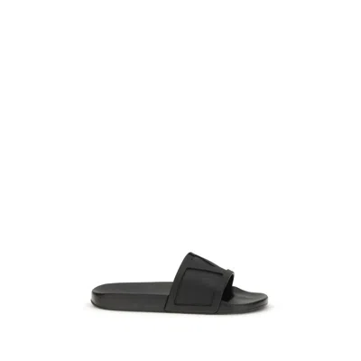 Valentino Rubber Slides With Wide Strap And Flat Sole In Black