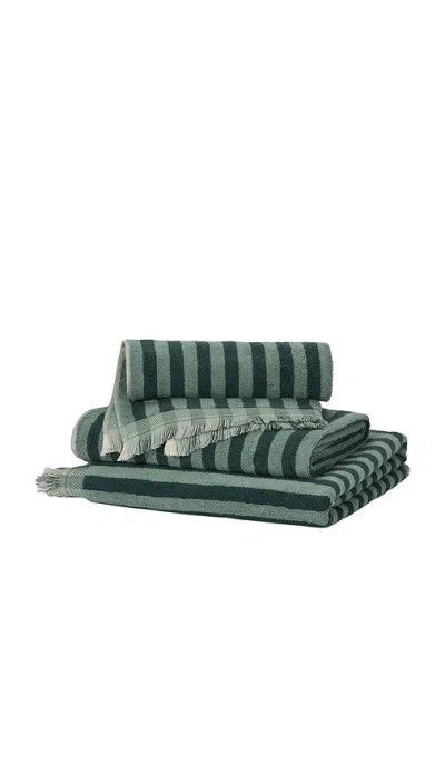 Piglet In Bed Pembroke Stripe Hand Towel In Green