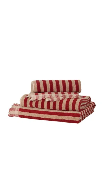 Piglet In Bed Pembroke Stripe Hand Towel In Red