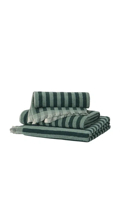 Piglet In Bed Pembroke Stripe Face Towel In Green