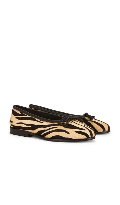Loeffler Randall Noelle Bow-detailed Leather-trimmed Zebra-print Calf Hair Ballet Flats In Animal Print