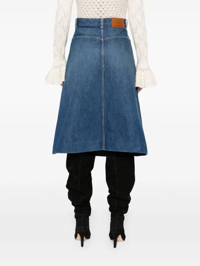 Chloé Button-front Denim Midi Skirt With Patch Pockets In Blue