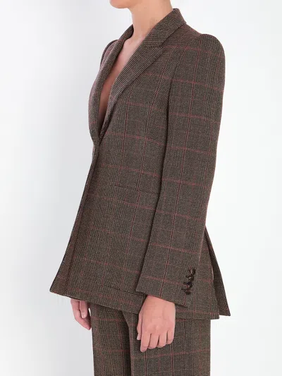 Chloé Single-breasted Checked Brown Wool Jacket