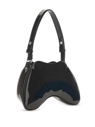 Diesel Double-d Patent Leather Shoulder Bag In Black In Black