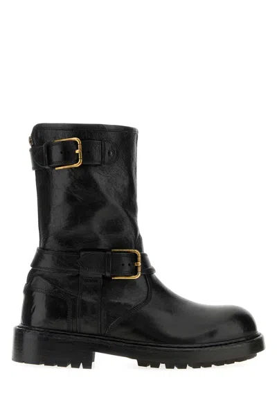 Dolce & Gabbana Black Leather Bernini Boots In Multi