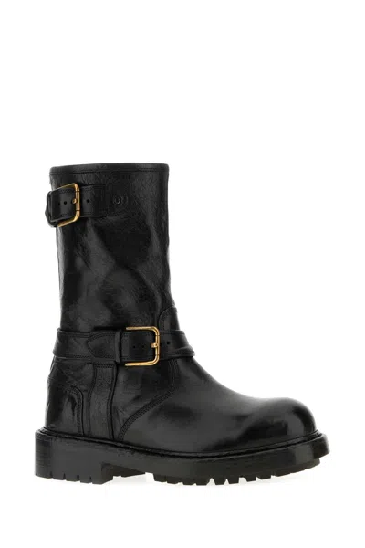 Dolce & Gabbana Black Leather Bernini Boots In Multi
