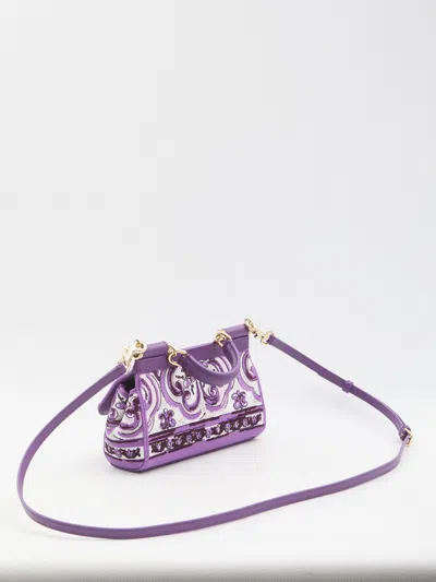 Dolce & Gabbana Small Sicily Leather Handbag In Purple