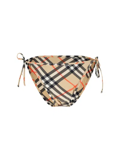 Burberry Check Triangle Bikini Brief Tie Side Straps In Brown