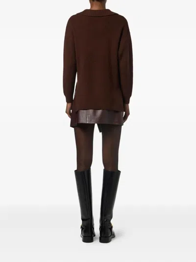 Elisabetta Franchi Sweater In Mixed Wool With A Jewel Strap In Brown