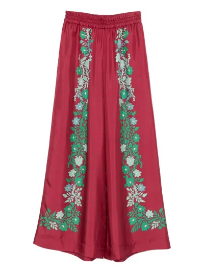 La Doublej Palazzo Printed Silk Wide-leg Pants In Red