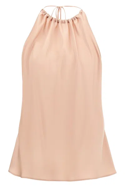 Pinko Carota Pink Sleeveless Top With Adjustable Spaghetti Straps And Ruched Neckline In Tech Fabric Woman In Neutral