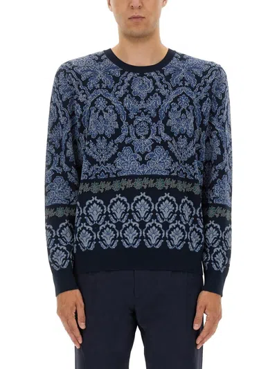 Etro Blue Cotton Sweaters In Multi