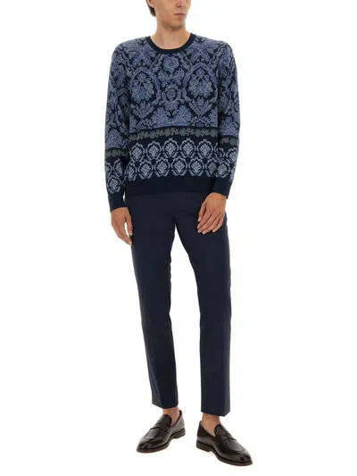 Etro Blue Cotton Sweaters In Multi