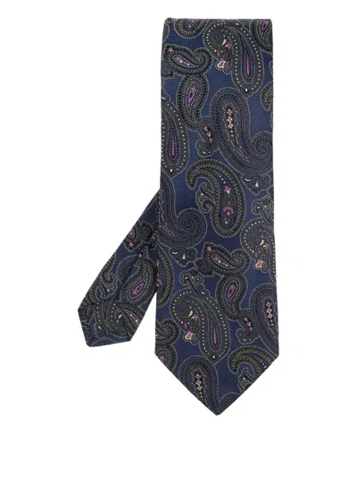 Etro Silk Tie With Paisley Print In Blue