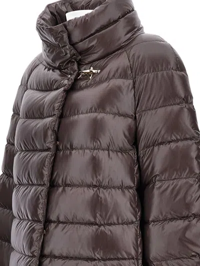 Fay Quilted Cape Down Jacket With Zip In Brown