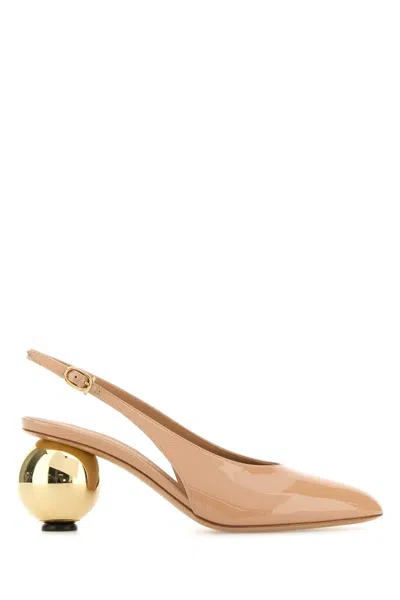 Ferragamo Tessie 70 Spherical Heel Leather Slingback Pumps In Neutral