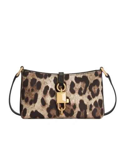 Dolce & Gabbana Lock Leather-trimmed Leopard-print Satin-twill Shoulder Bag In Multi