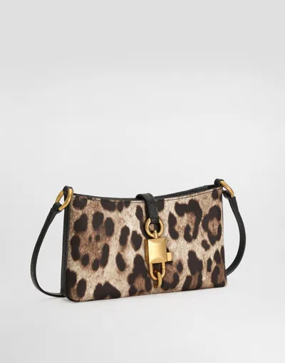 Dolce & Gabbana Lock Leather-trimmed Leopard-print Satin-twill Shoulder Bag In Multi