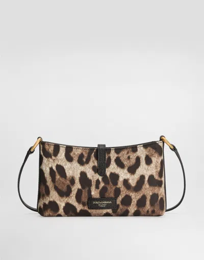 Dolce & Gabbana Lock Leather-trimmed Leopard-print Satin-twill Shoulder Bag In Multi