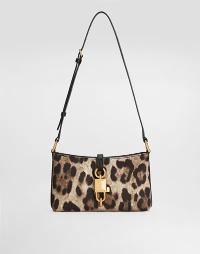 Dolce & Gabbana Lock Leather-trimmed Leopard-print Satin-twill Shoulder Bag In Multi