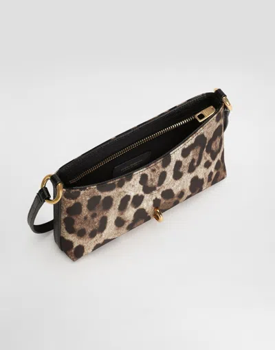 Dolce & Gabbana Lock Leather-trimmed Leopard-print Satin-twill Shoulder Bag In Multi