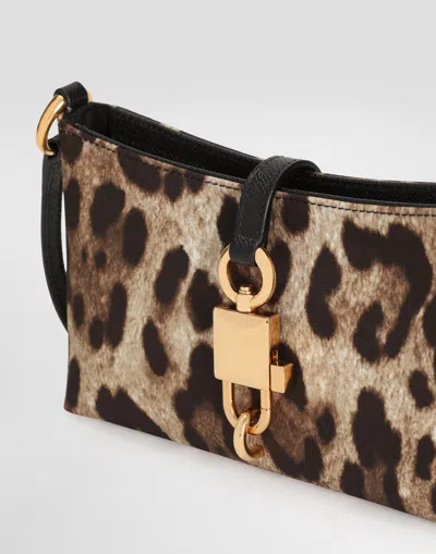 Dolce & Gabbana Lock Leather-trimmed Leopard-print Satin-twill Shoulder Bag In Multi