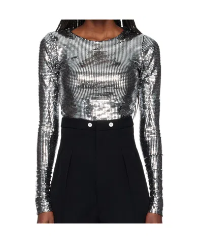 Mm6 Maison Margiela Metallic Long-sleeve T-shirt In Silver