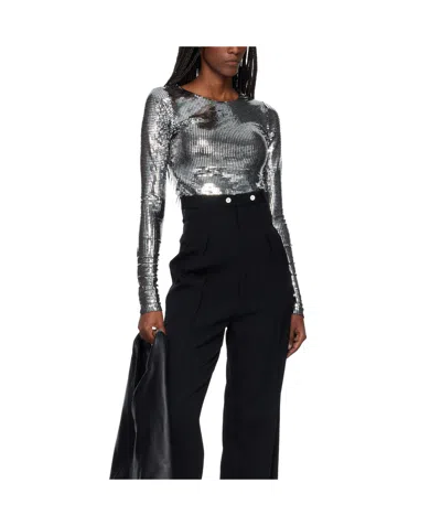 Mm6 Maison Margiela Metallic Long-sleeve T-shirt In Silver