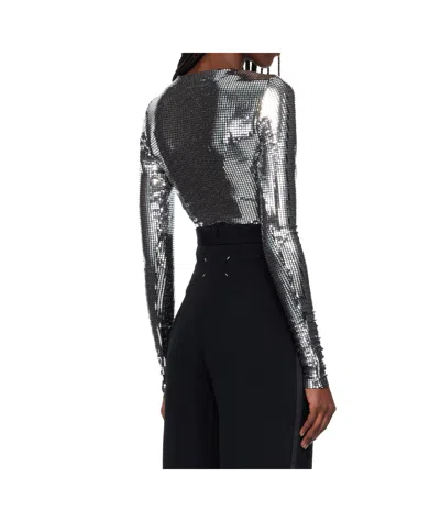 Mm6 Maison Margiela Metallic Long-sleeve T-shirt In Silver