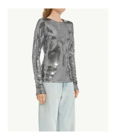 Mm6 Maison Margiela Metallic Long-sleeve T-shirt In Silver