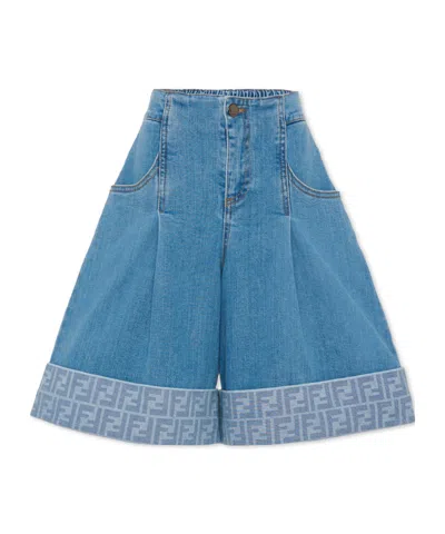 Fendi Button-front Denim Shorts In Blue