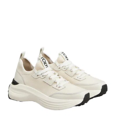 Tod's Low Top Leather Sneakers With Contrast Sole In White