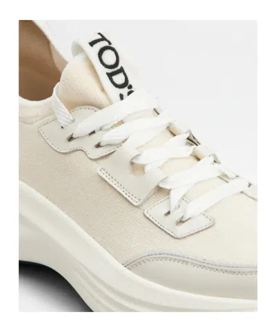 Tod's Low Top Leather Sneakers With Contrast Sole In White